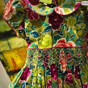 Le’ Za Me long Floral smocked empire Dress girls size 6X